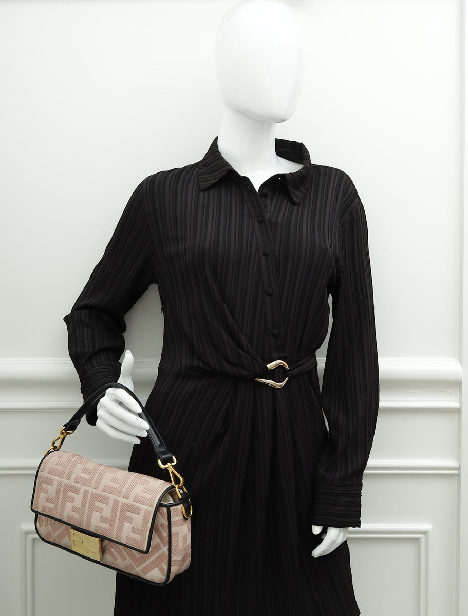 Fendi Peach FF Embroidery Baguette Medium Bag