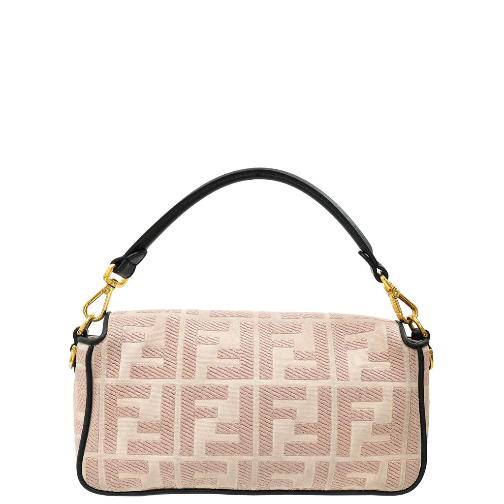 Fendi Peach FF Embroidery Baguette Medium Bag