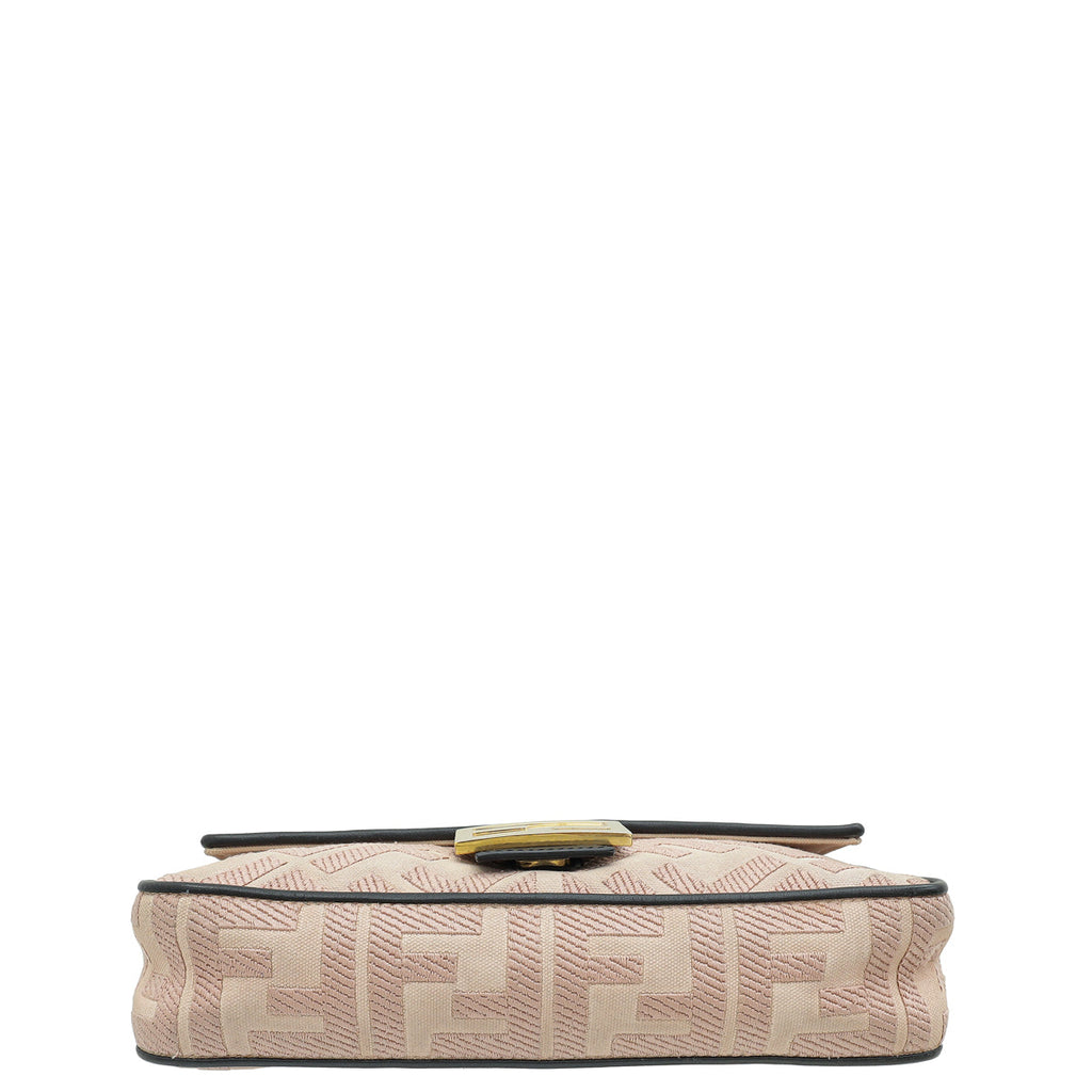 Fendi Peach FF Embroidery Baguette Medium Bag