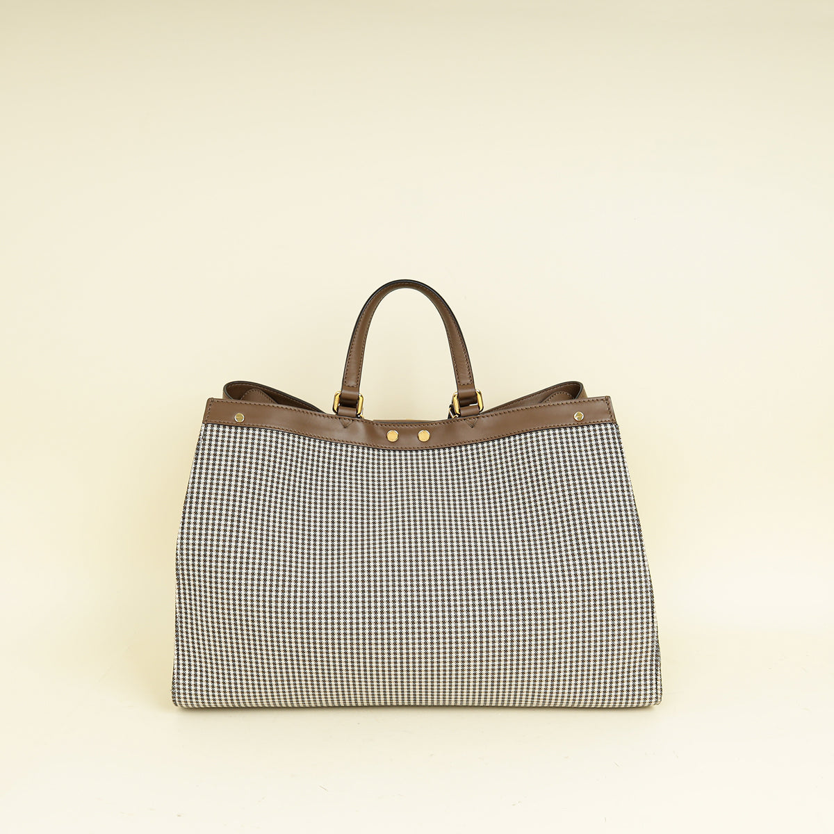 Fendi Brown Houndstooth FF Embroidered Peekaboo X-Tote Medium Bag