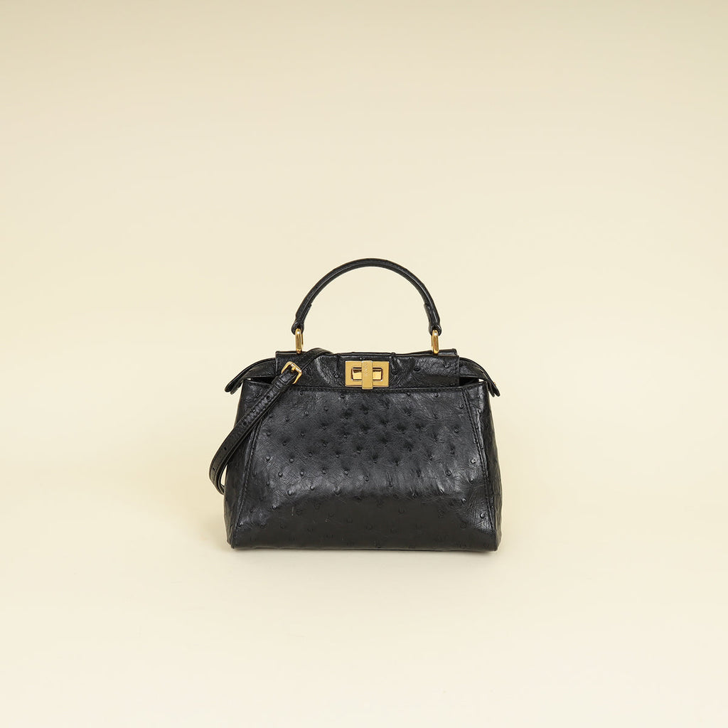 Fendi Black Ostrich Peekaboo Mini Bag