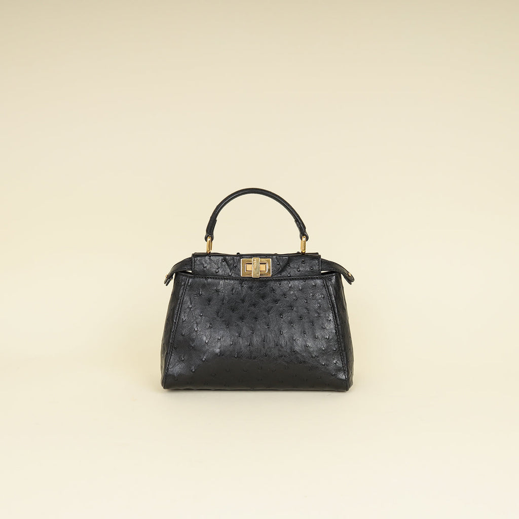 Fendi Black Ostrich Peekaboo Mini Bag