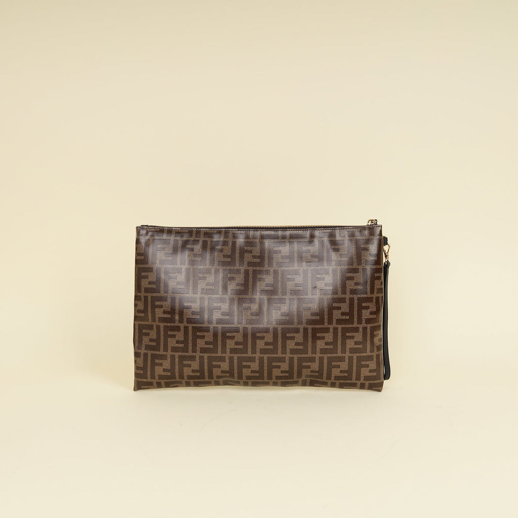 Fendi Brown FF Large Flat Wristlet Pouch