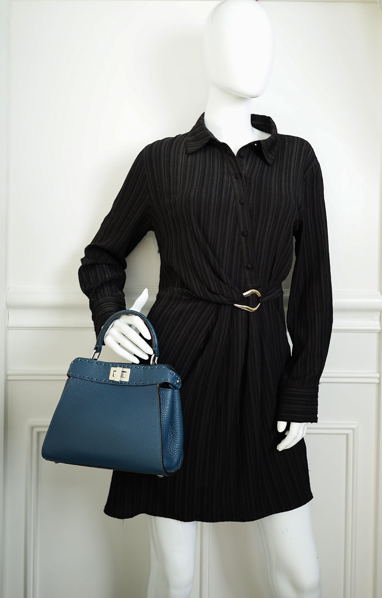 Fendi Navy Blue Selleria Mini Peekaboo Bag