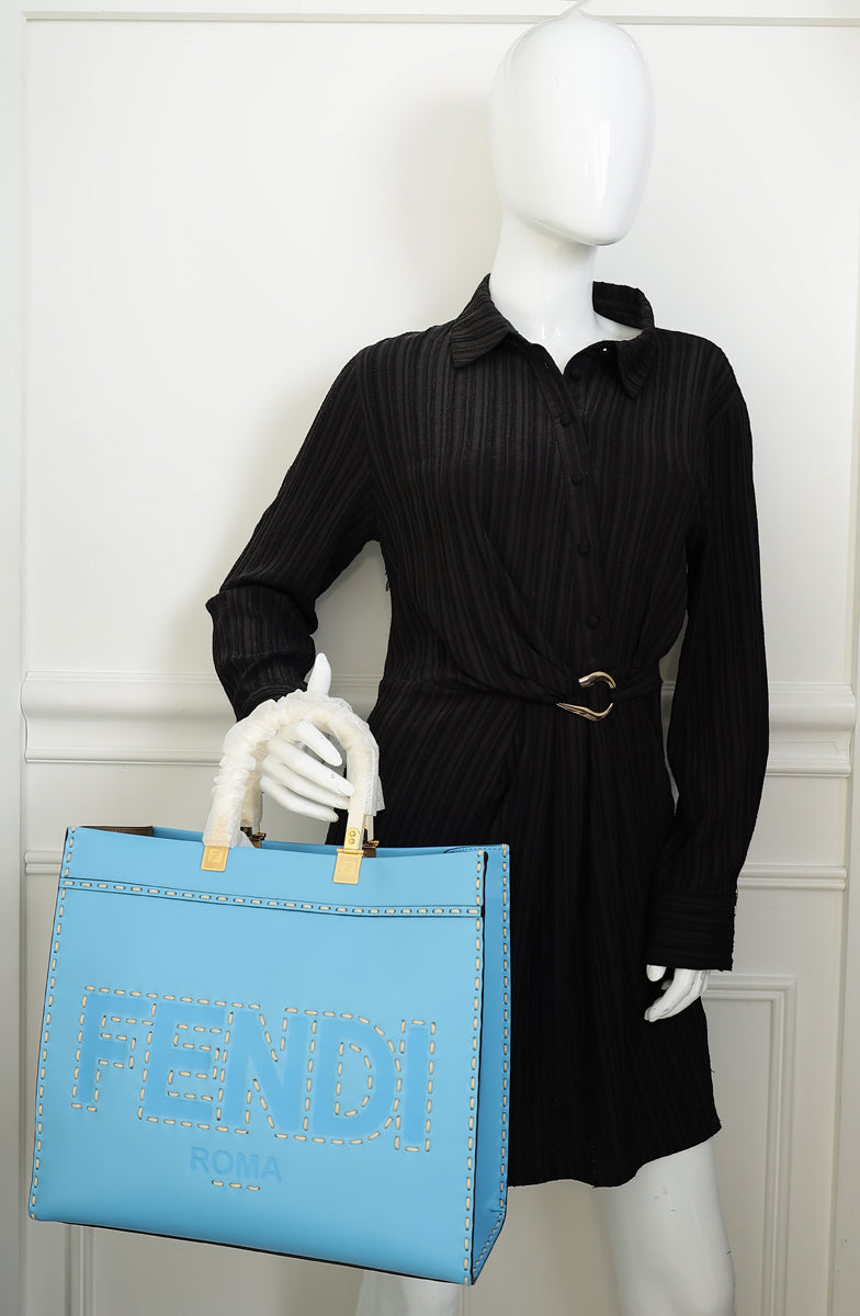 Fendi Blue Sunshine Medium Shopping Tote Bag