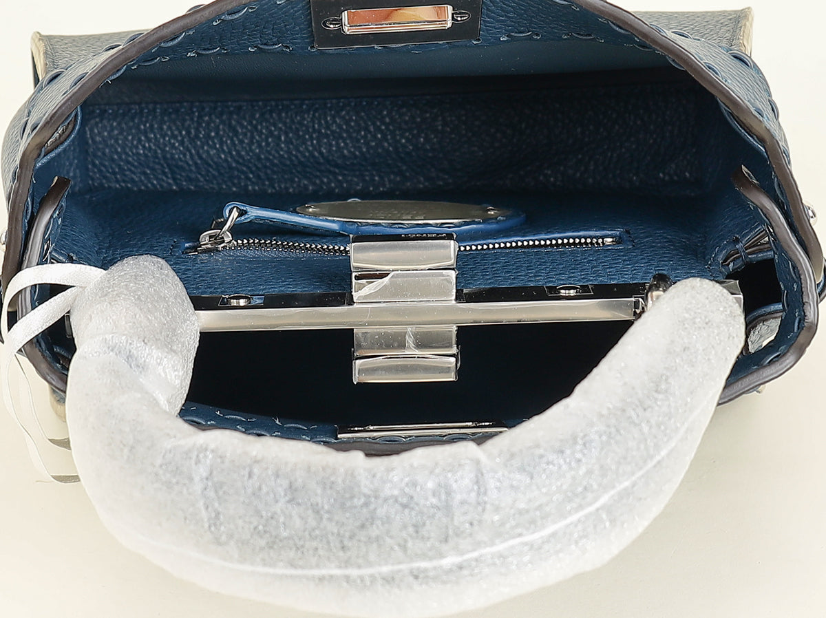 Fendi Dark Teal Selleria Mini  Peekaboo Bag