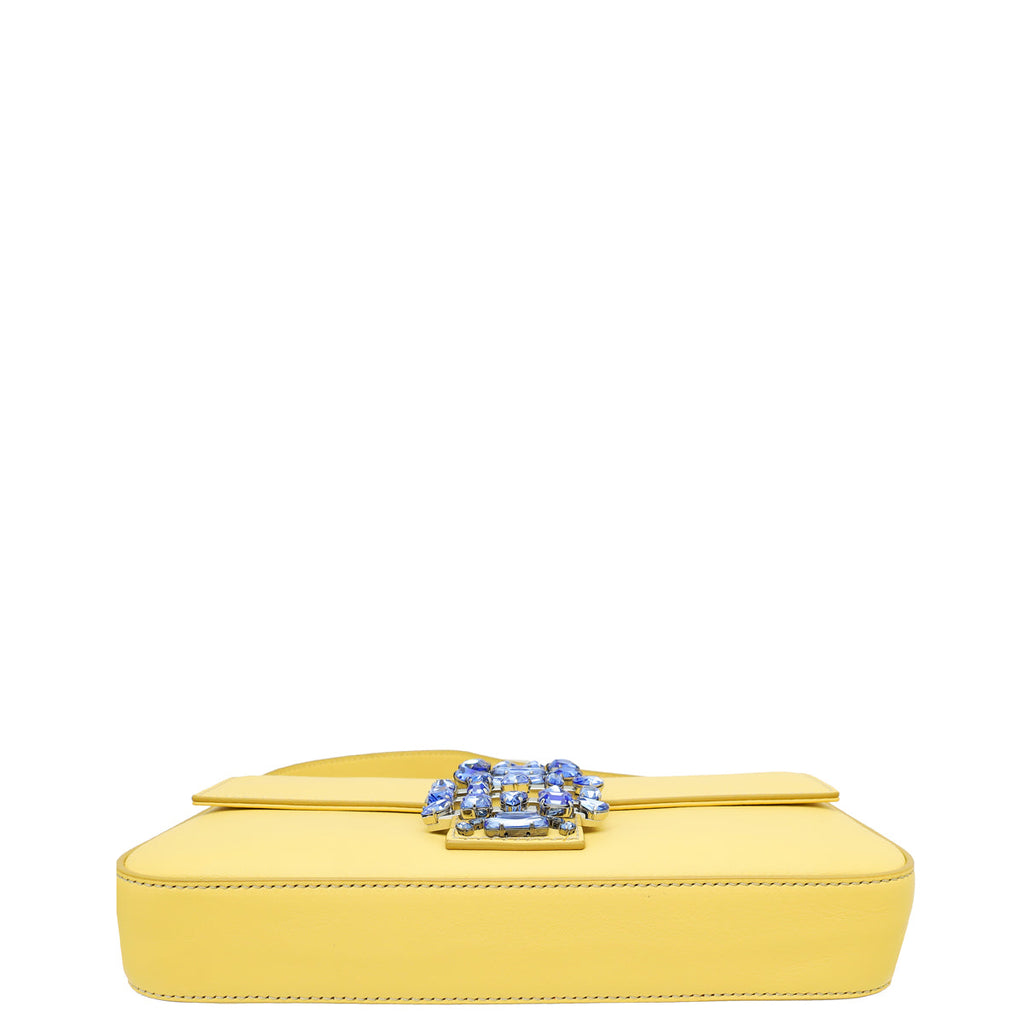 Fendi Yellow Baguette Crystal Embellished Medium Bag