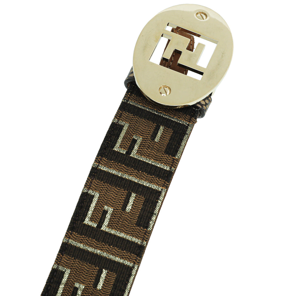 Fendi Metallic Tobacco Zucca Buckle Belt 36