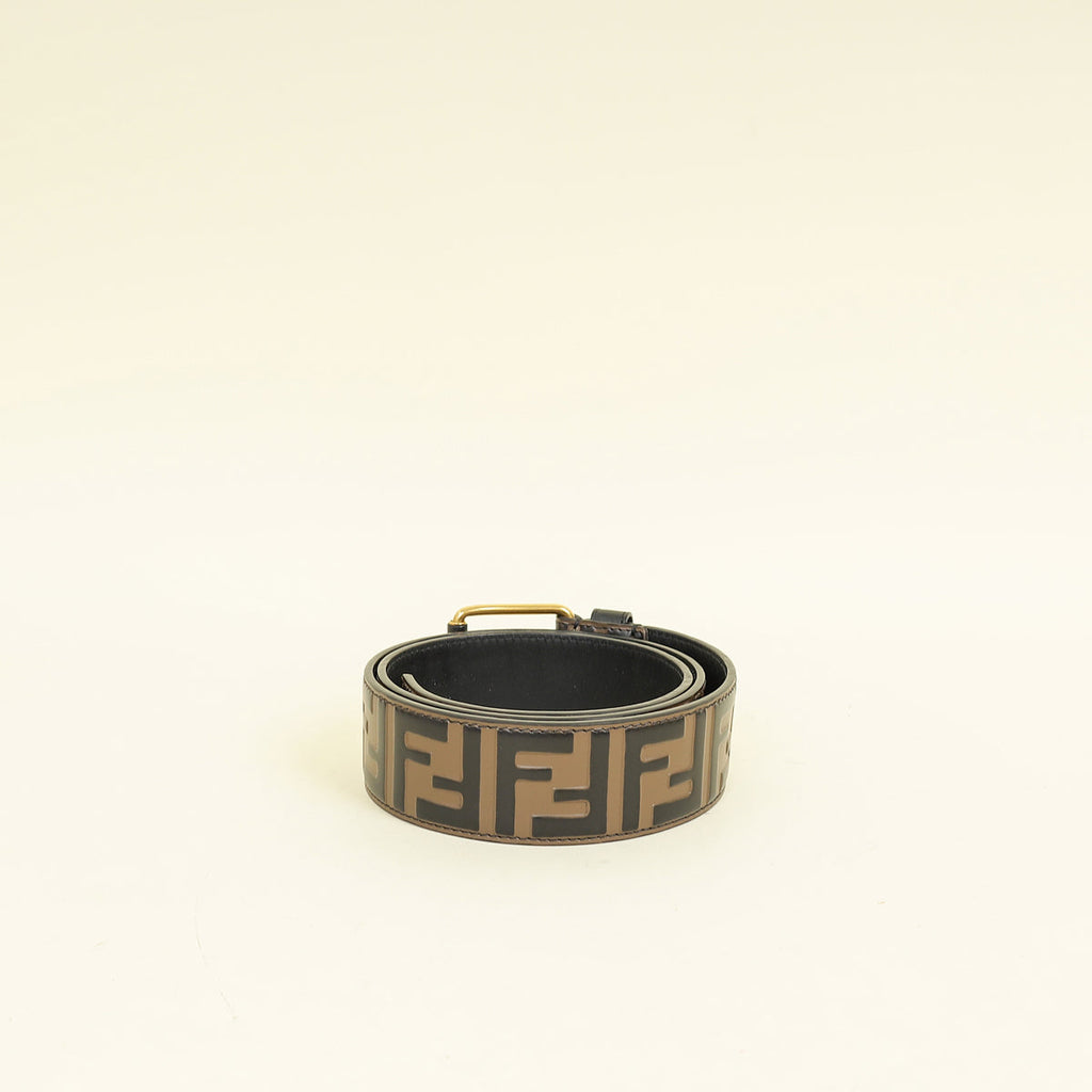 Fendi Tobacco FF Zucca 1974 Embossed Belt 36