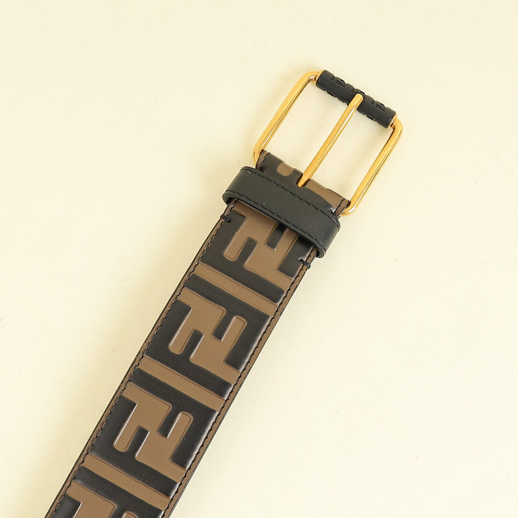 Fendi Tobacco FF Zucca 1974 Embossed Belt 36