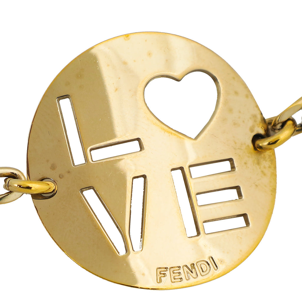 Fendi Gold Finish "Love - You" Charms Bracelet