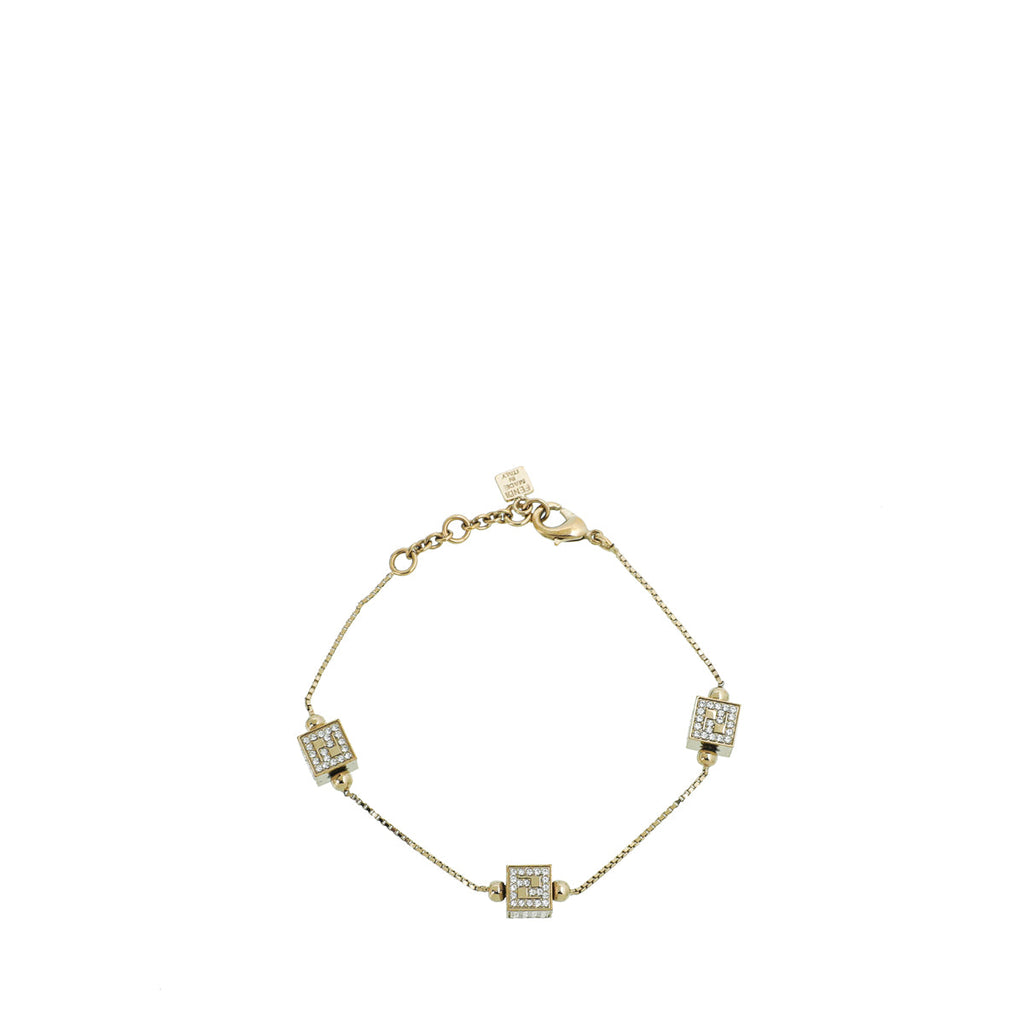 Fendi Light Gold Finish Crystal Cube Station Bracelet