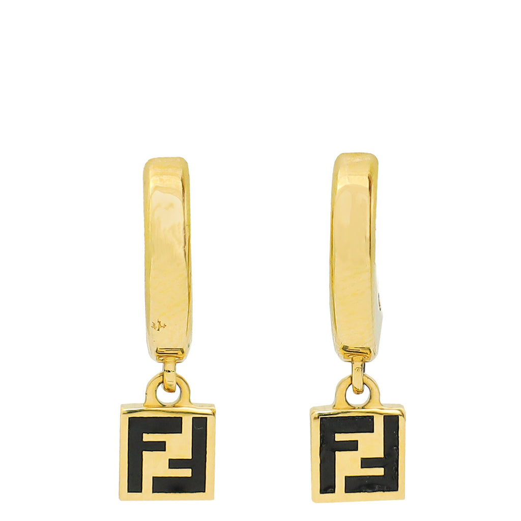 Fendi Gold FF Drop Hoop Earrings