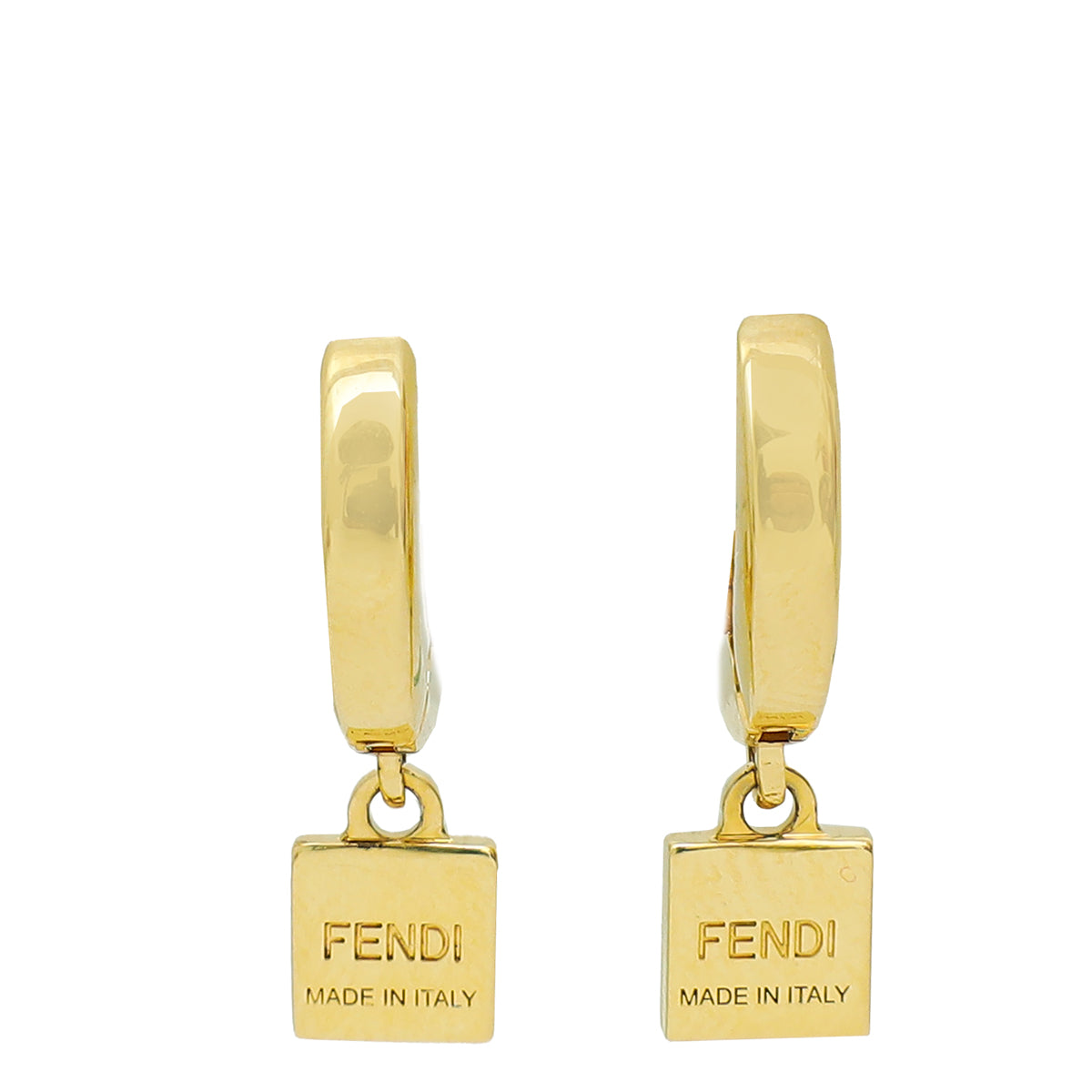 Fendi Gold FF Drop Hoop Earrings