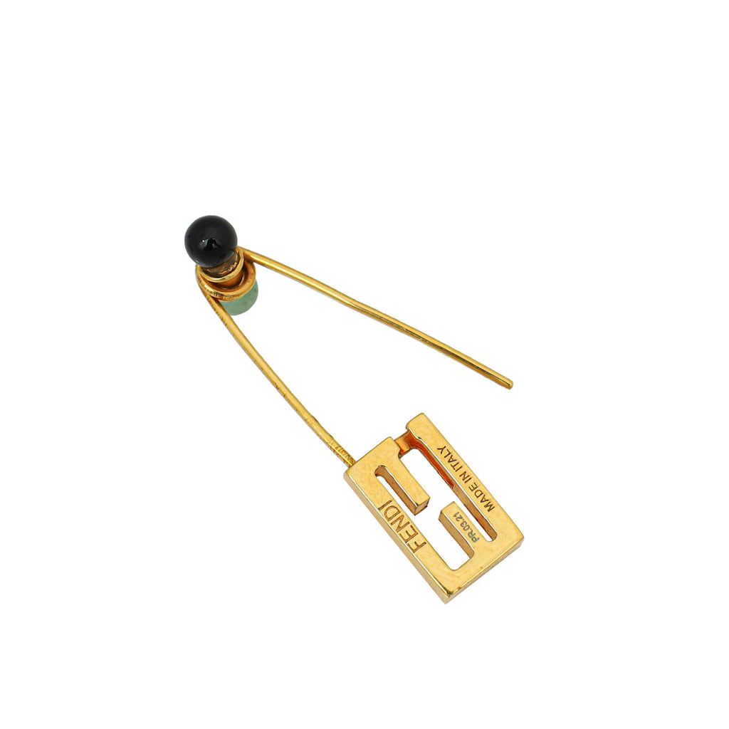 Fendi Gold FF Safety Pin Earrings
