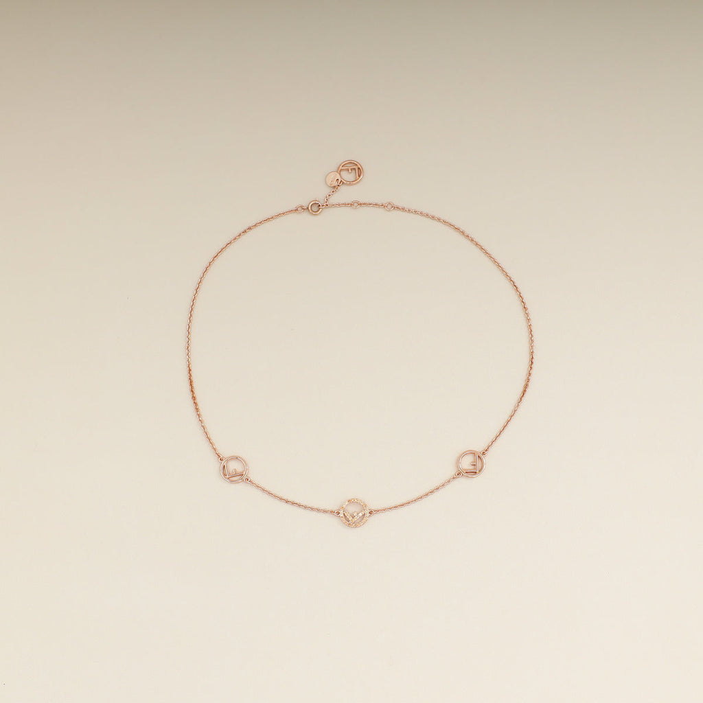 Fendi Rose Gold F Is Necklace W/ Crystal