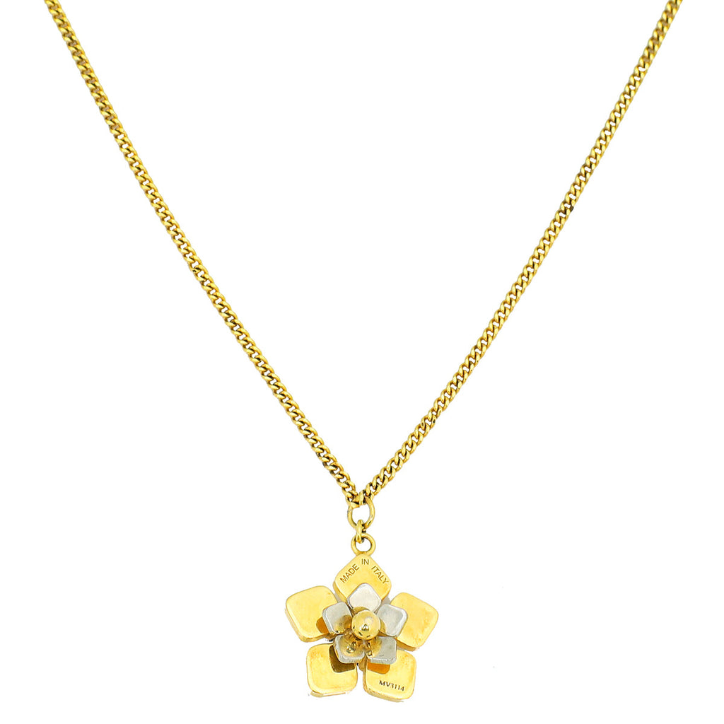 Fendi Two Tone Flower Pendant Long Necklace