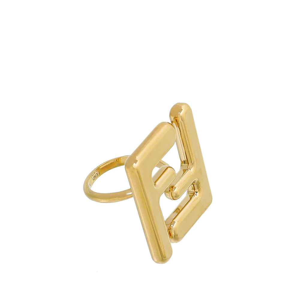 Fendi Gold Finish "Forever Fendi" Maxi Logo Ring Medium