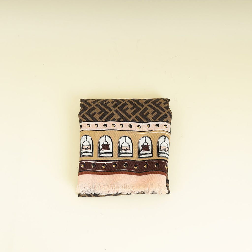 Fendi Brown Multicolor FF Timeless Cashmere Wool and Silk Shawl