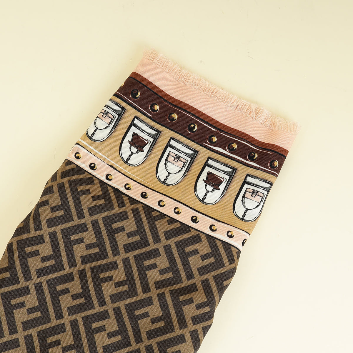 Fendi Brown Multicolor FF Timeless Cashmere Wool and Silk Shawl