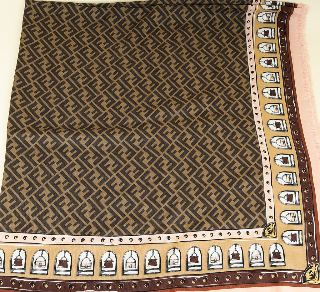 Fendi Brown Multicolor FF Timeless Cashmere Wool and Silk Shawl