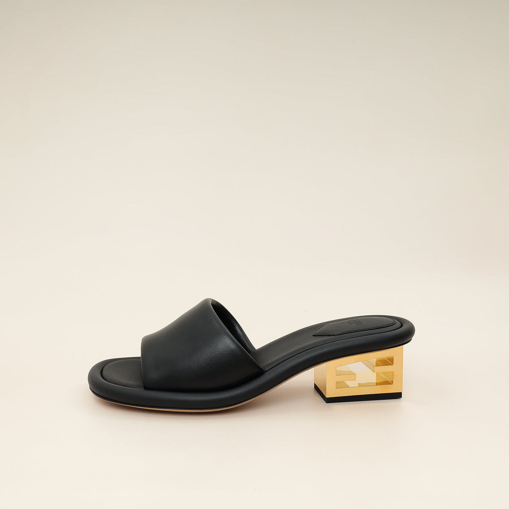 Fendi Black Nappa Baguette 60mm Slide Sandals 37
