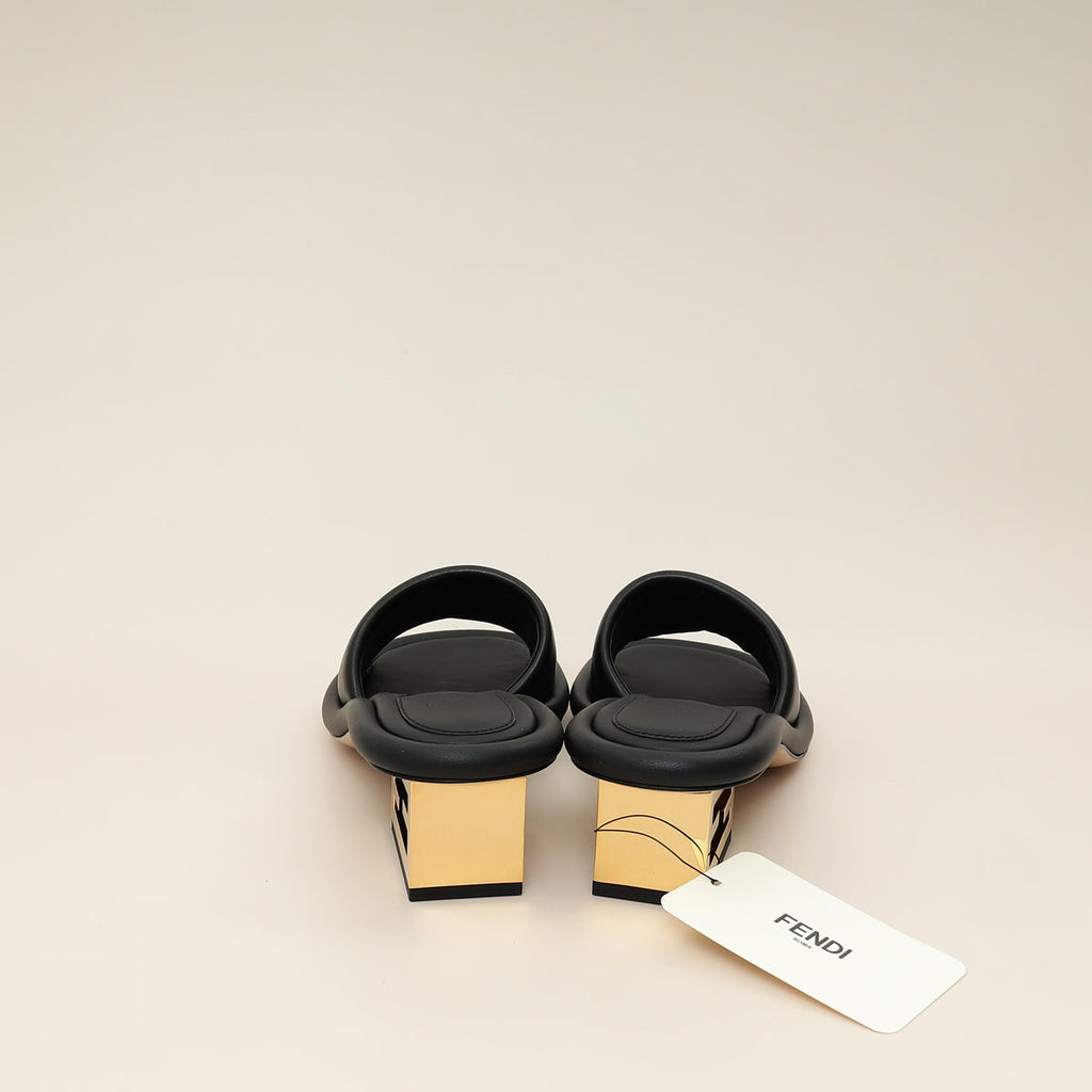 Fendi Black Nappa Baguette 60mm Slide Sandals 37