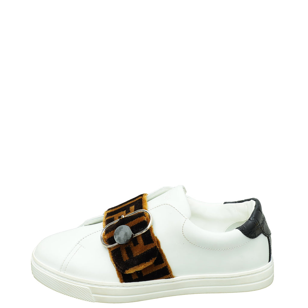 Fendi Tricolor Velvet Logo Strap Buckle Slip On Sneakers 35