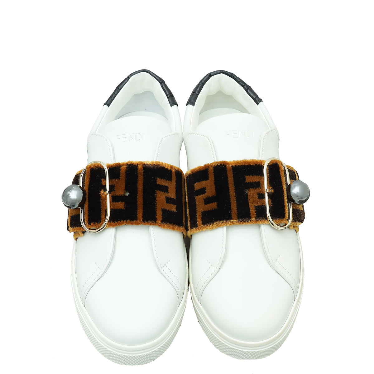 Fendi Tricolor Velvet Logo Strap Buckle Slip On Sneakers 35