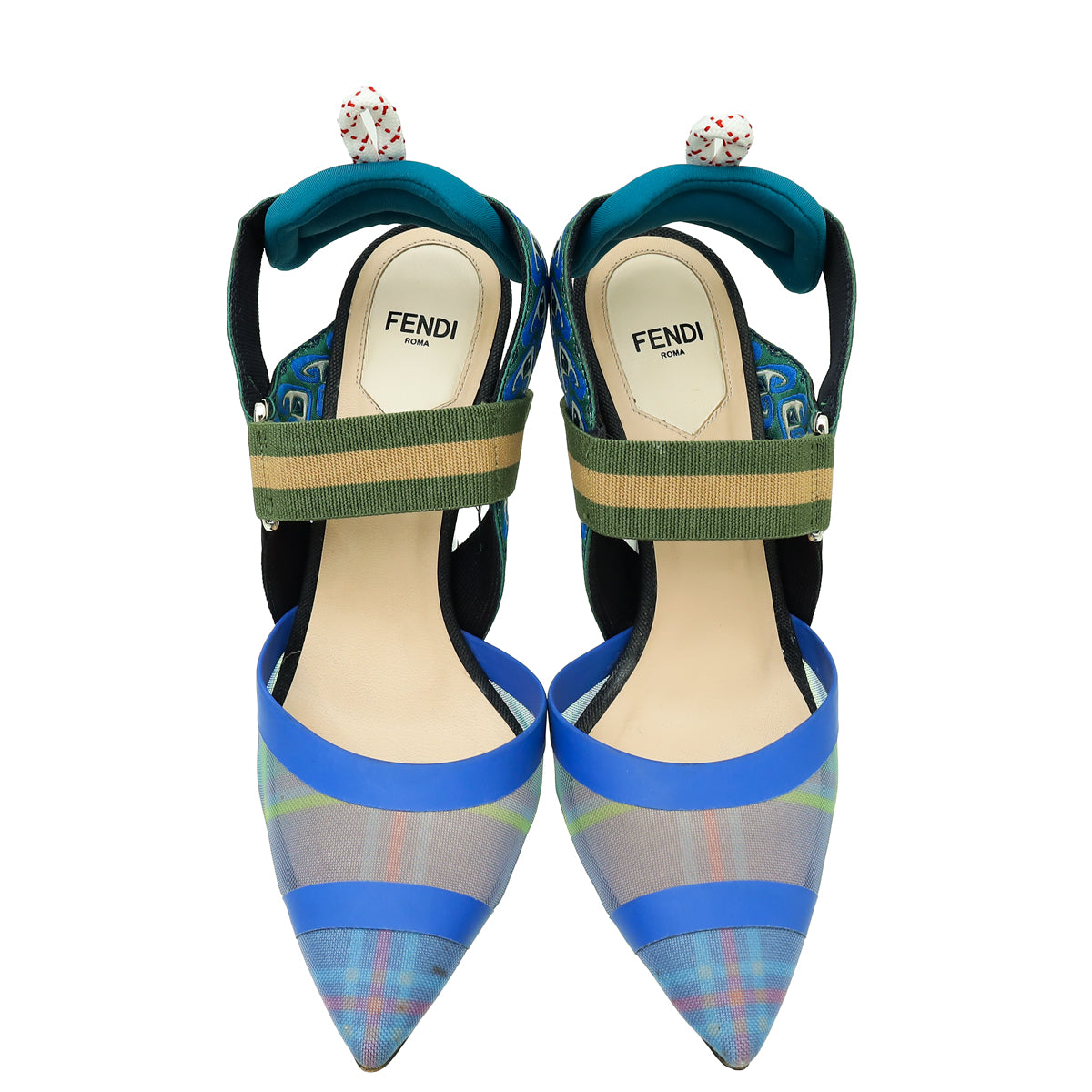 Fendi Blue Multicolor Colibri Mesh Slingback Pump 36