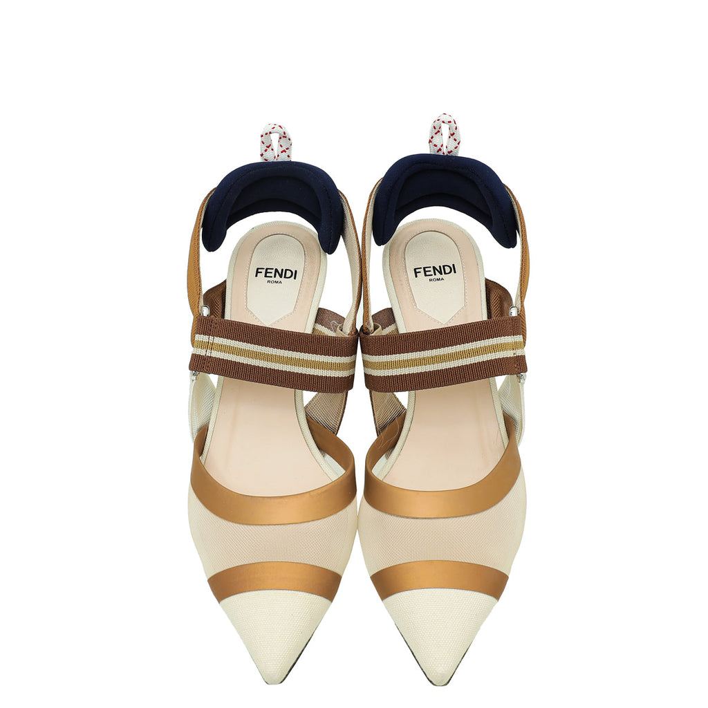 Fendi Bicolor Colibri Mesh Slingback Pump 36