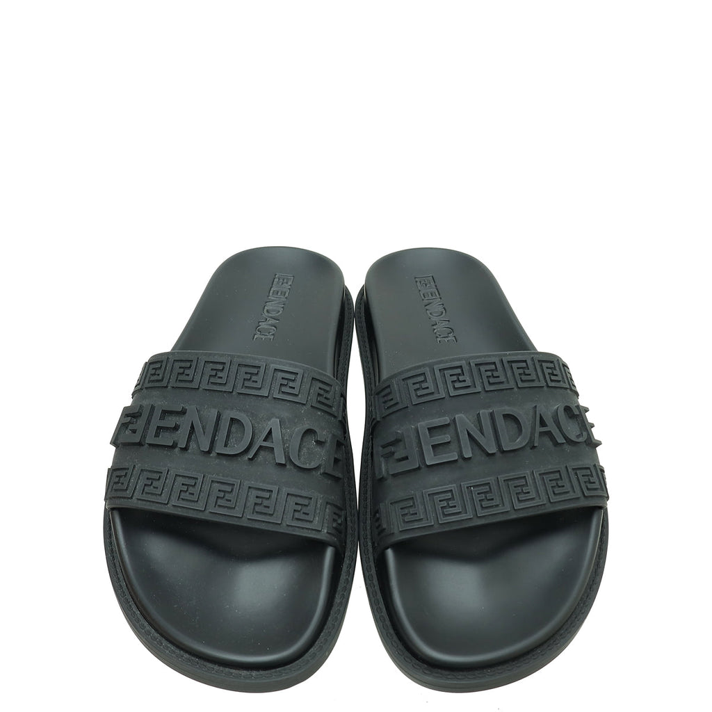 Fendi Black x Versace Rubber Flat Slides 37