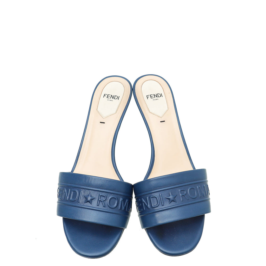 Fendi Blue "Fendi Roma" Slide Sandals 37