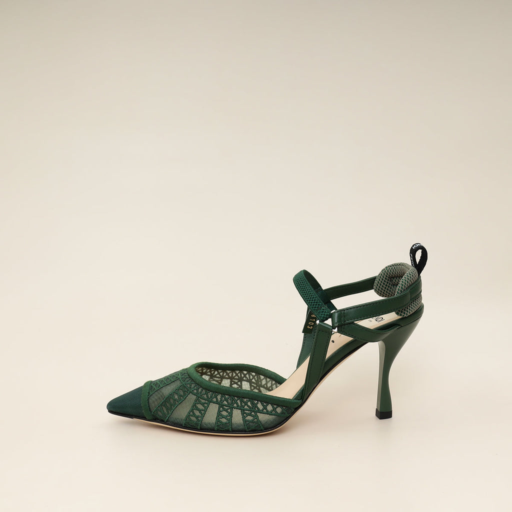 Fendi Green FF Mesh Colibri Slingback Pump 37