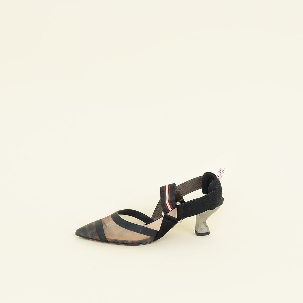 Fendi Bicolor FF Mesh Colibri Slingback Pump 37