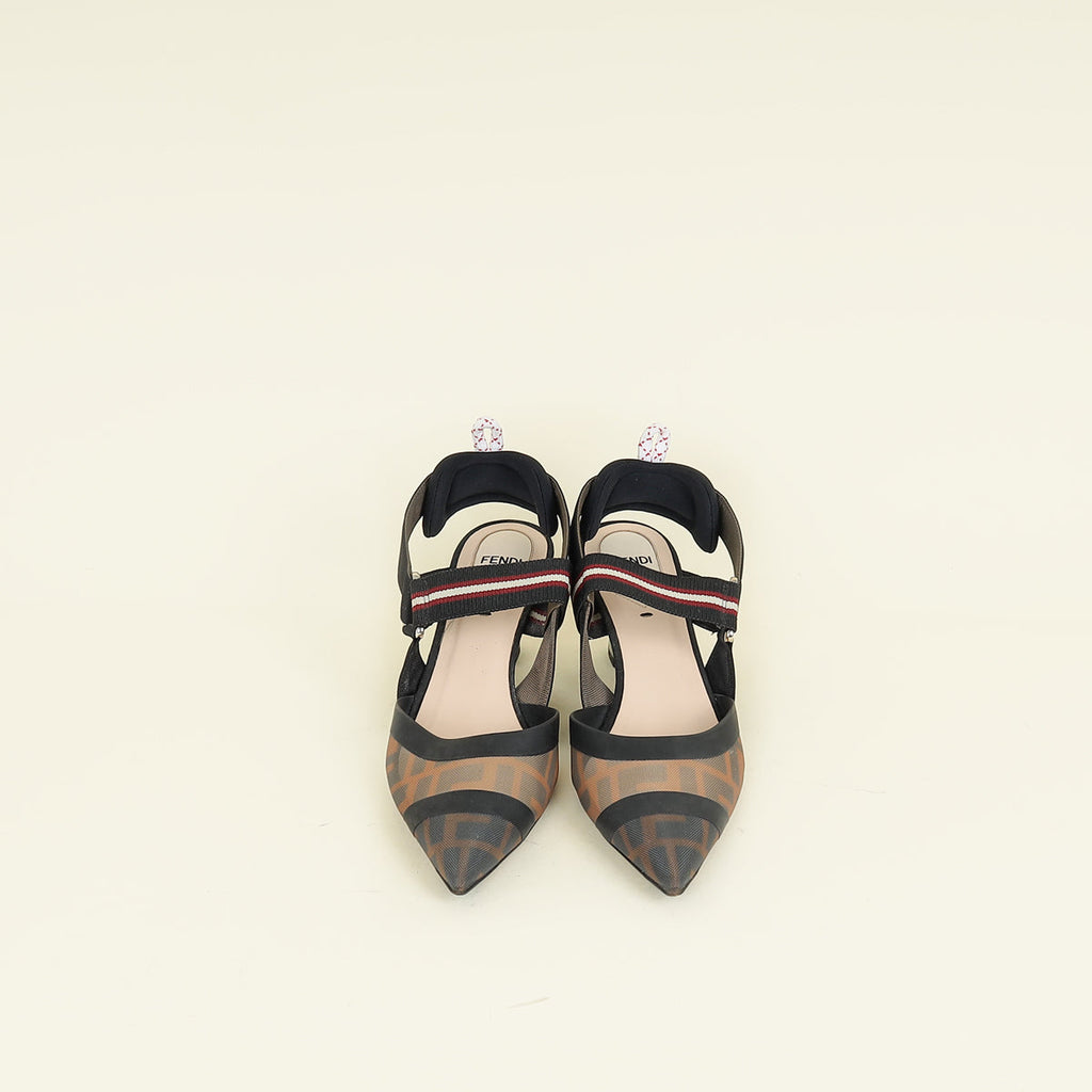Fendi Bicolor FF Mesh Colibri Slingback Pump 37