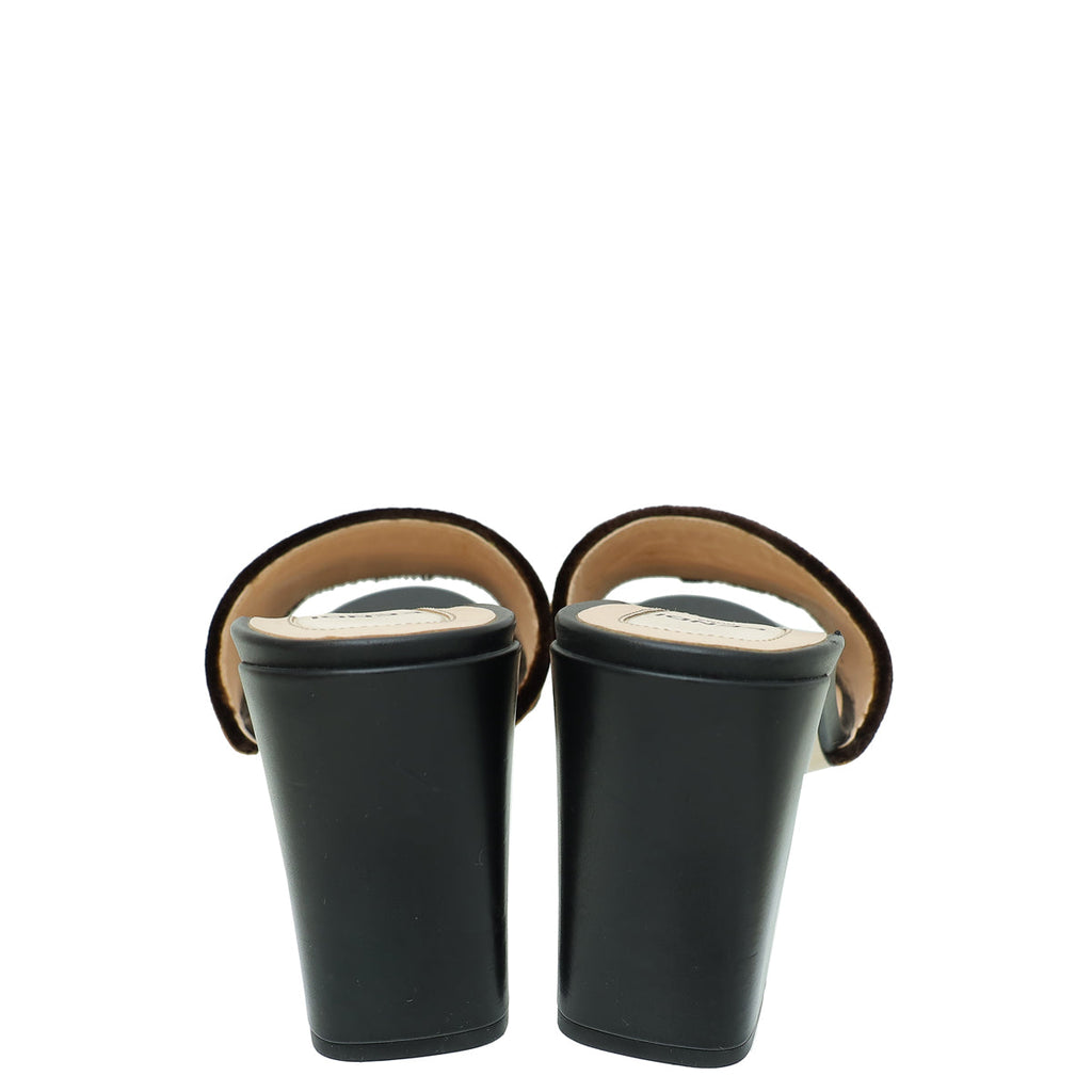 Fendi Bicolor FF Velvet Slide Mules 37