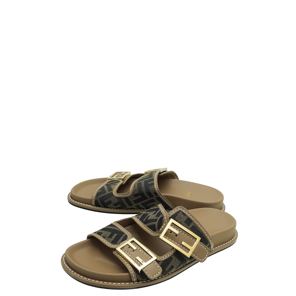 Fendi Tobacco Zucca FF Buckle Slide Sandal 38.5
