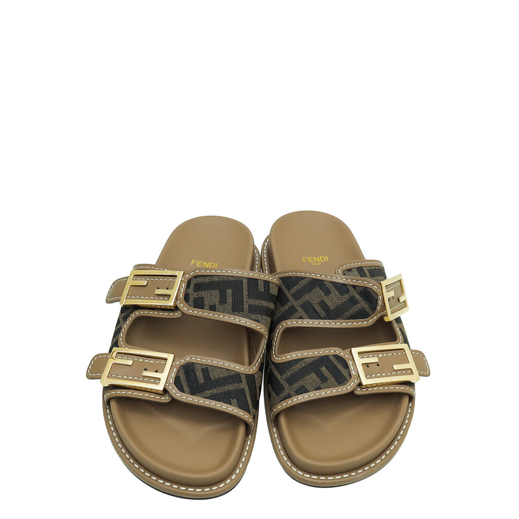 Fendi Tobacco Zucca FF Buckle Slide Sandal 38.5