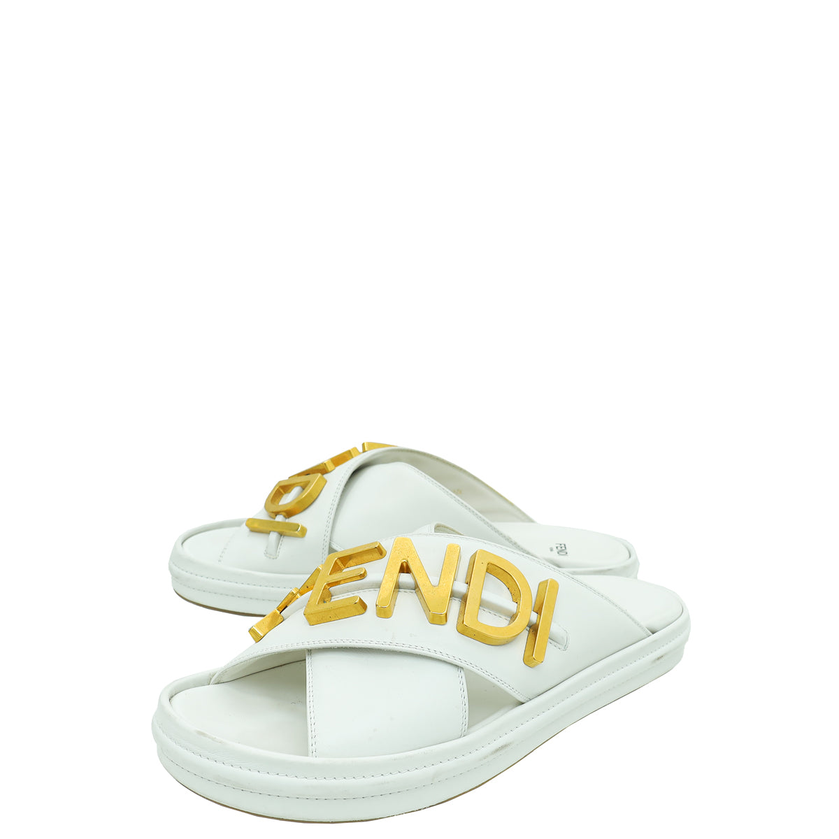 Fendi White Vitello Fendigraphy Slide Sandals 38.5