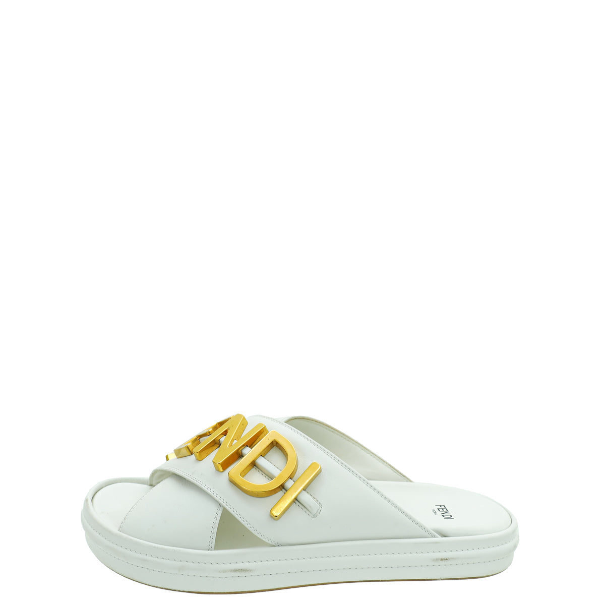 Fendi White Vitello Fendigraphy Slide Sandals 38.5