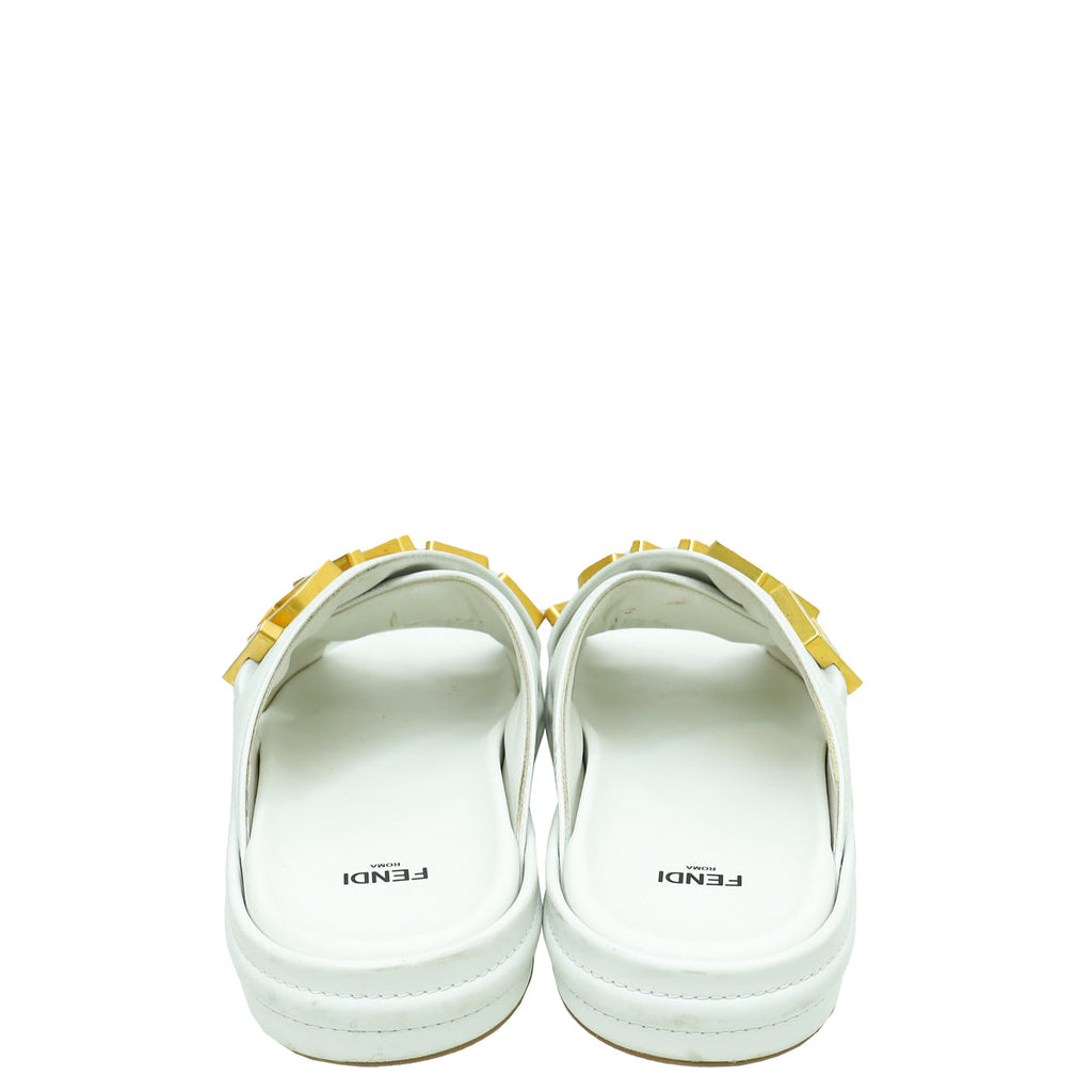 Fendi White Vitello Fendigraphy Slide Sandals 38.5