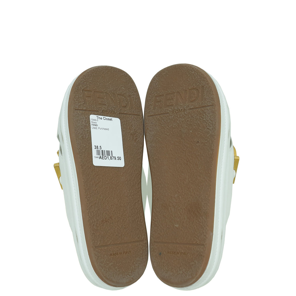 Fendi White Vitello Fendigraphy Slide Sandals 38.5