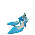 Fendi Light Blue Satin Colibri Lite Tulle and High-Heeled Slingback 38.5