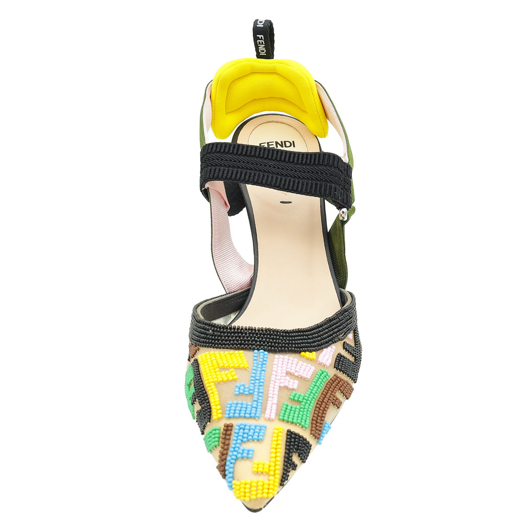 Fendi Multicolor FF Colibri Embroidered Beads Slingback Pump 38