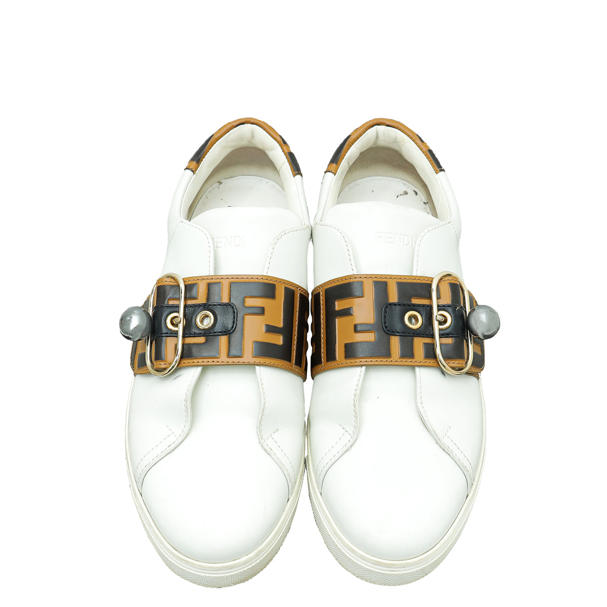 Fendi Bicolor Zucca Buckle Slip On Sneaker 39