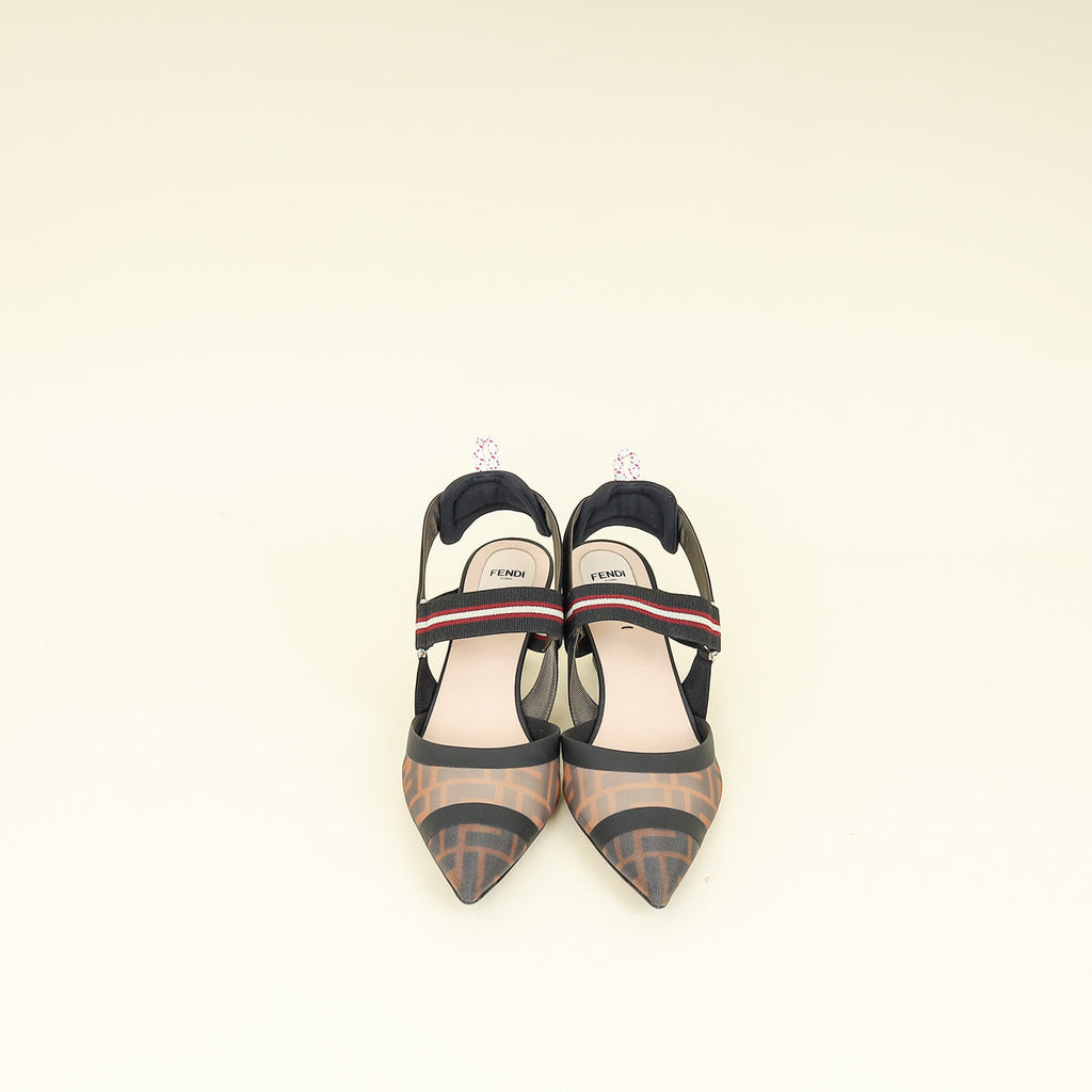 Fendi Bicolor Colibri Mesh Slingback Pumps 41