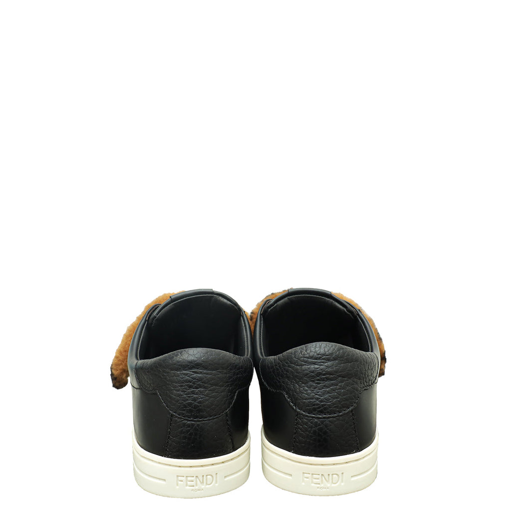 Fendi Bicolor Zucca Calf & Shearling Slip On Sneakers 36