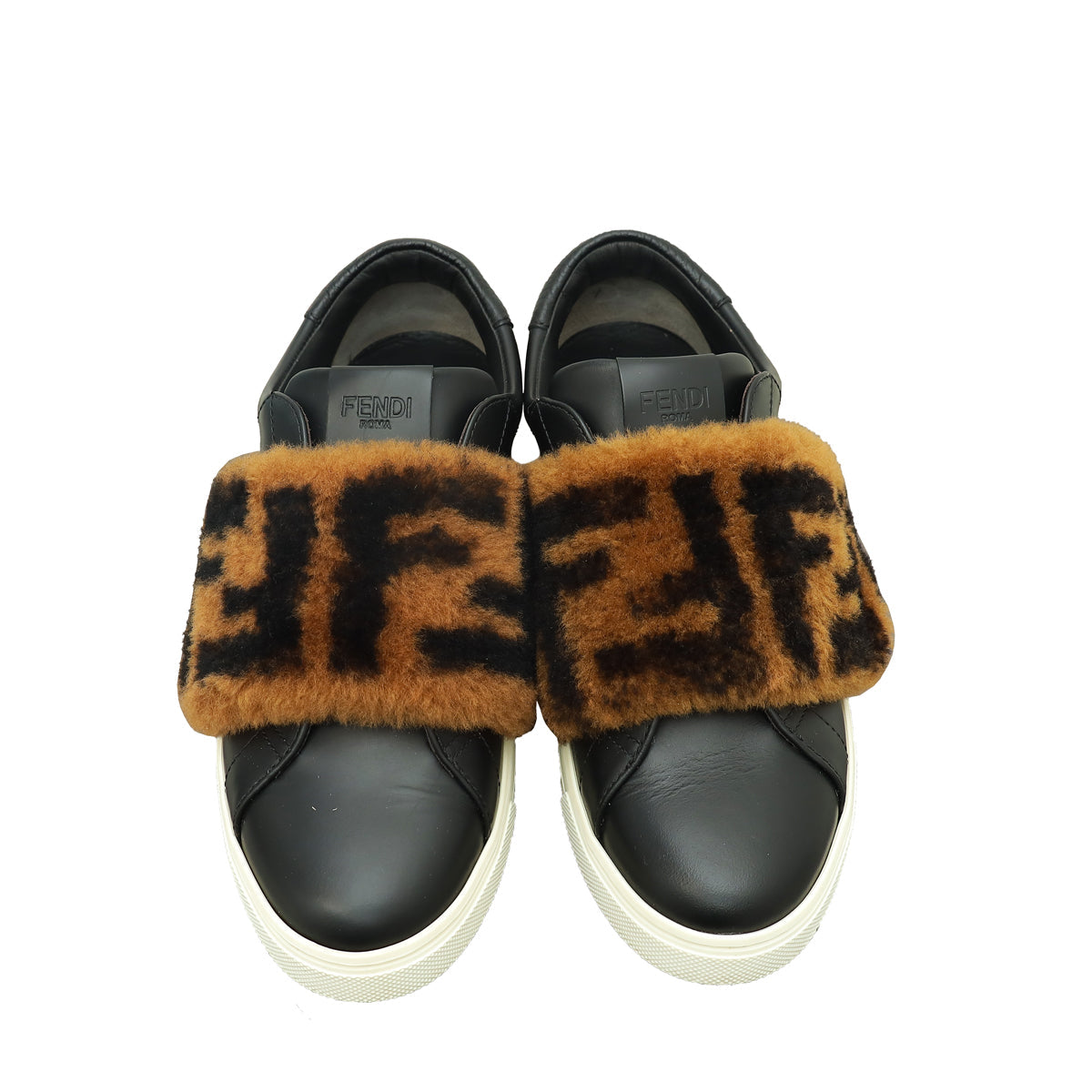 Fendi Bicolor Zucca Calf & Shearling Slip On Sneakers 36