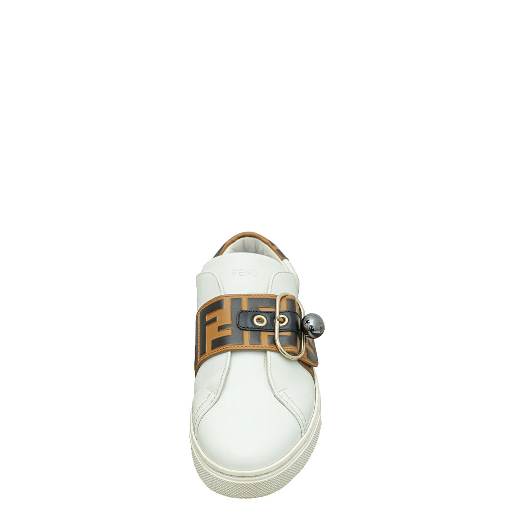 Fendi Bicolor Zucca Buckle Slip On Sneakers 36